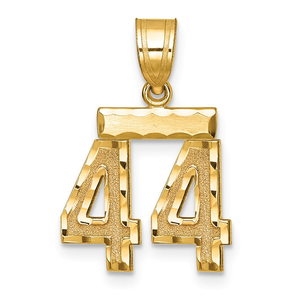 14K Gelbgold kleiner gebürsteter Charm mit Diamantschliff, Zahl 44