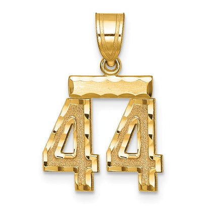 14K Gelbgold kleiner gebürsteter Charm mit Diamantschliff, Zahl 44