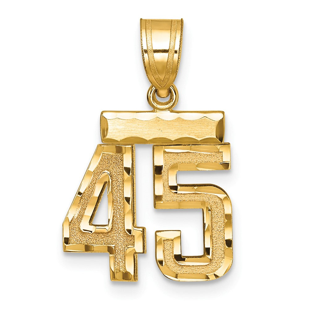 14k Gelbgold Kleiner Gebürsteter Diamantgeschliffener Zahlen-Charm „45“