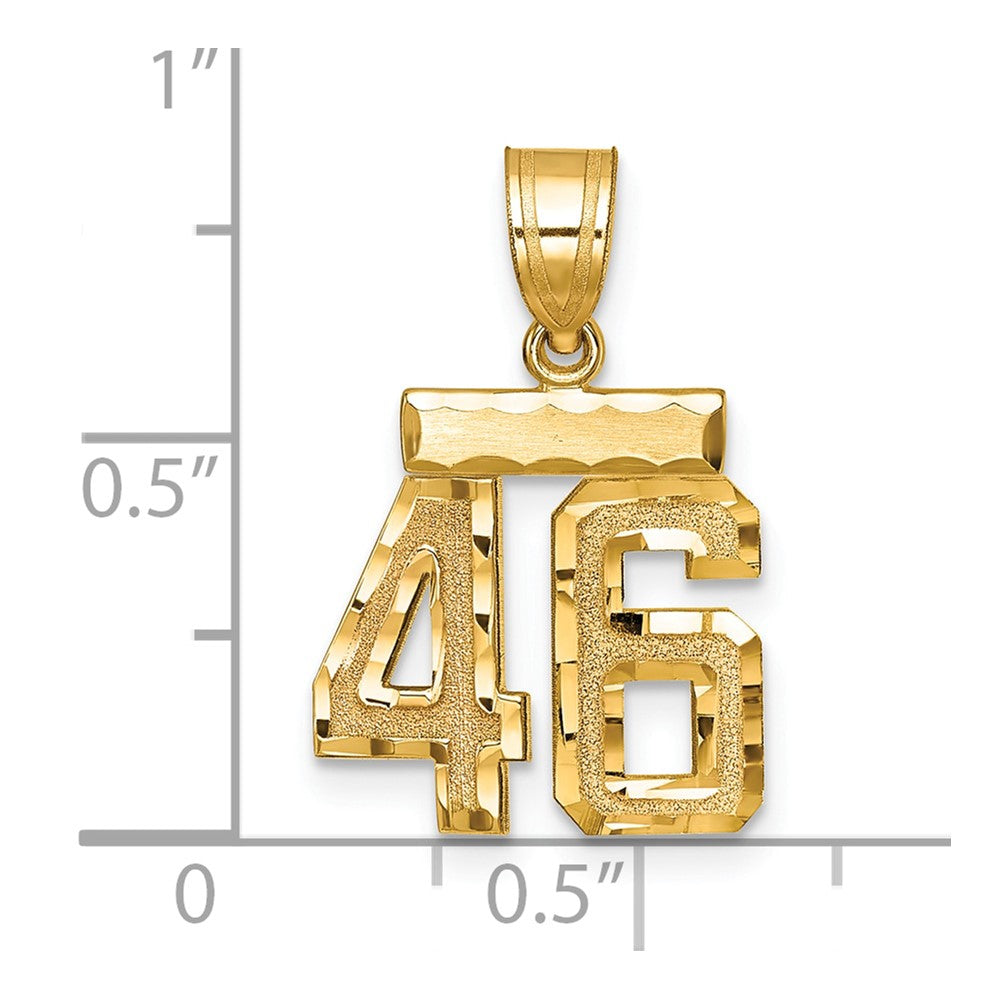 14K Gelbgold Kleiner Gebürsteter Diamantgeschliffener Zahl-46-Charm