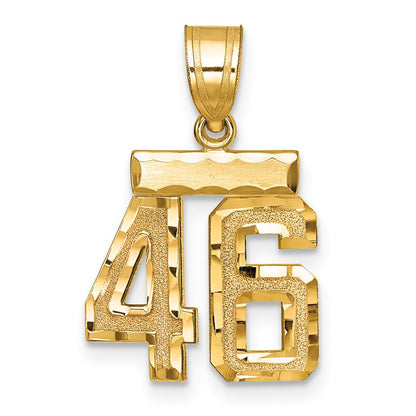14K Gelbgold Kleiner Gebürsteter Diamantgeschliffener Zahl-46-Charm