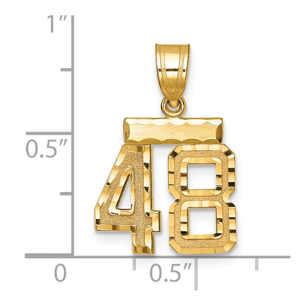 14K Gelbgold Kleiner Gebürsteter Diamantgeschliffener Charm Zahl 48