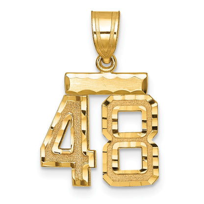 14K Gelbgold Kleiner Gebürsteter Diamantgeschliffener Charm Zahl 48