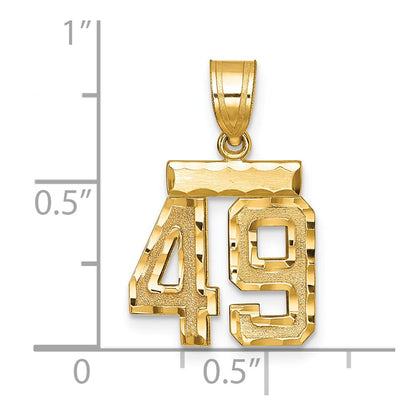 14K Gelbgold Kleiner Gebürsteter Diamantgeschliffener Charm Zahl 49
