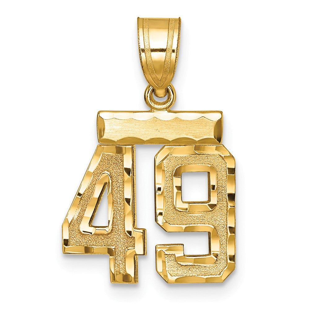 14K Gelbgold Kleiner Gebürsteter Diamantgeschliffener Charm Zahl 49