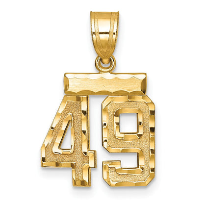14K Gelbgold Kleiner Gebürsteter Diamantgeschliffener Charm Zahl 49