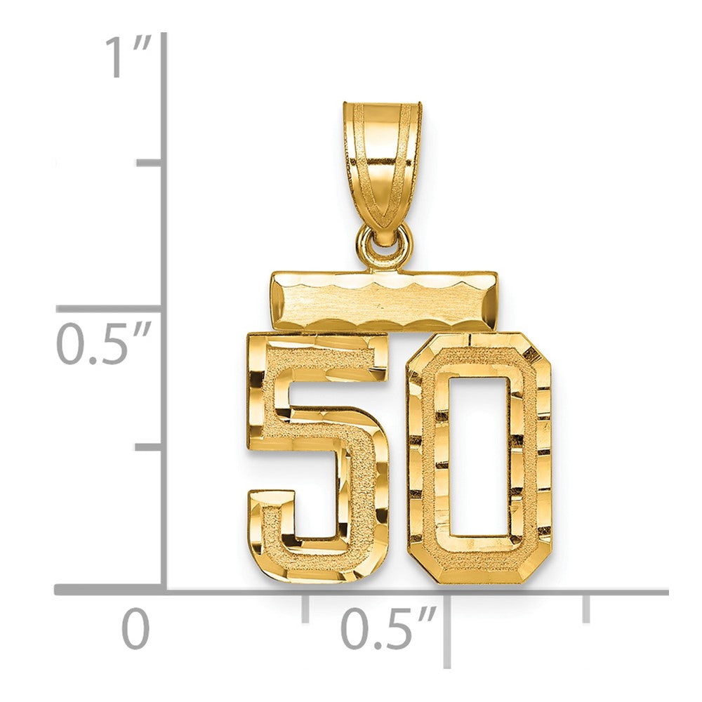 14K Gelbgold Kleiner Gebürsteter Diamantgeschliffener Charm „Zahl 50“