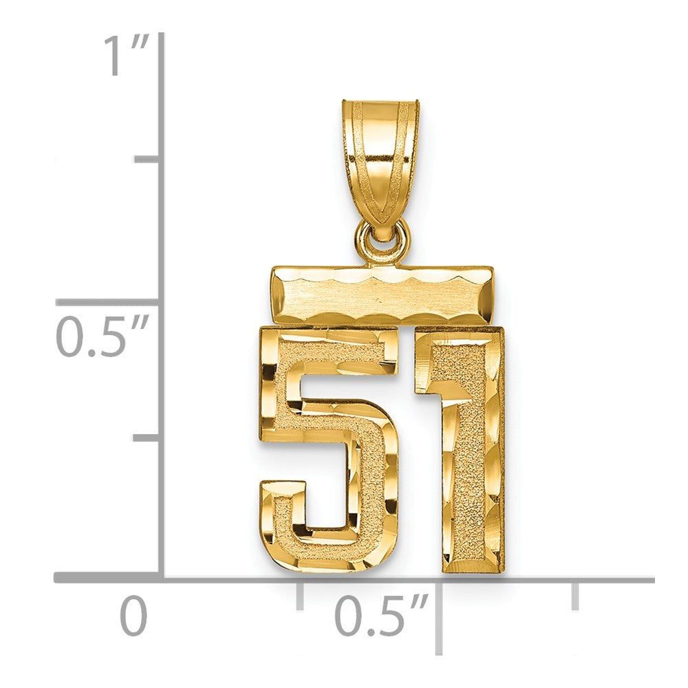 14K Gelbgold Kleiner Gebürsteter Diamantgeschliffener Charm „Zahl 51“