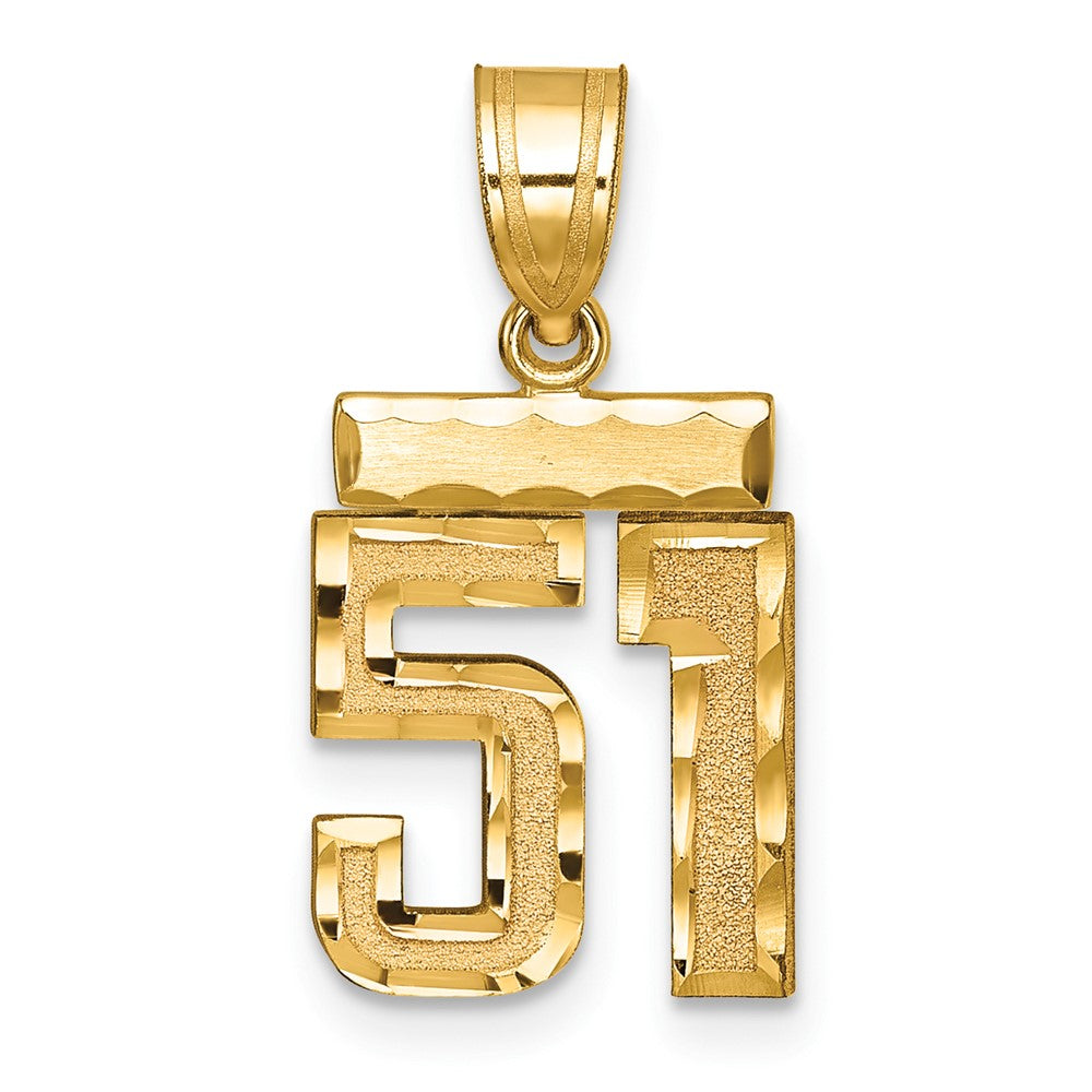 14K Gelbgold Kleiner Gebürsteter Diamantgeschliffener Charm „Zahl 51“