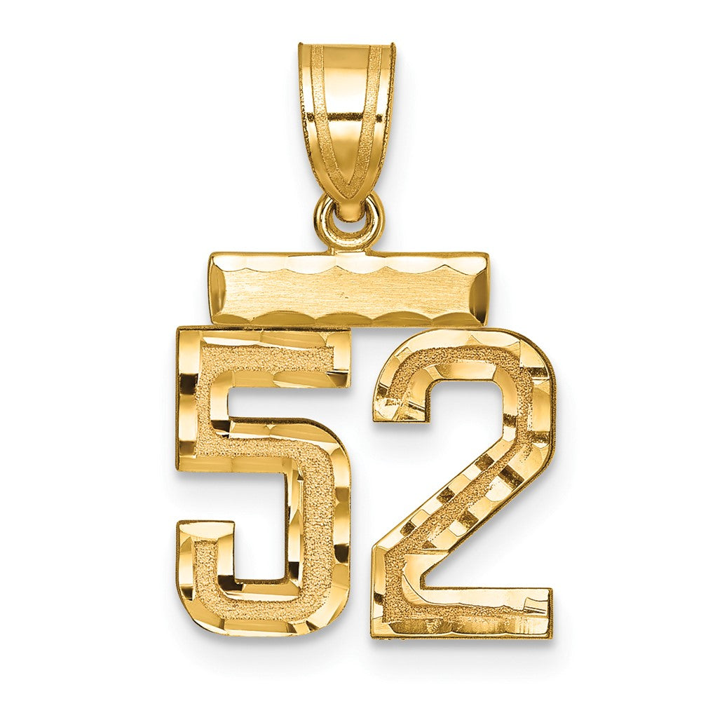 14K Gelbgold kleiner gebürsteter Charm mit Diamantschliff „Zahl 52“