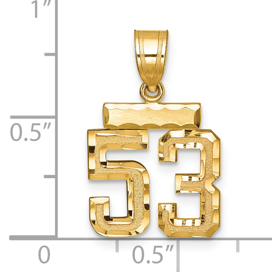 14K Gelbgold Kleiner Gebürsteter Diamantgeschliffener Zahl-53-Charm