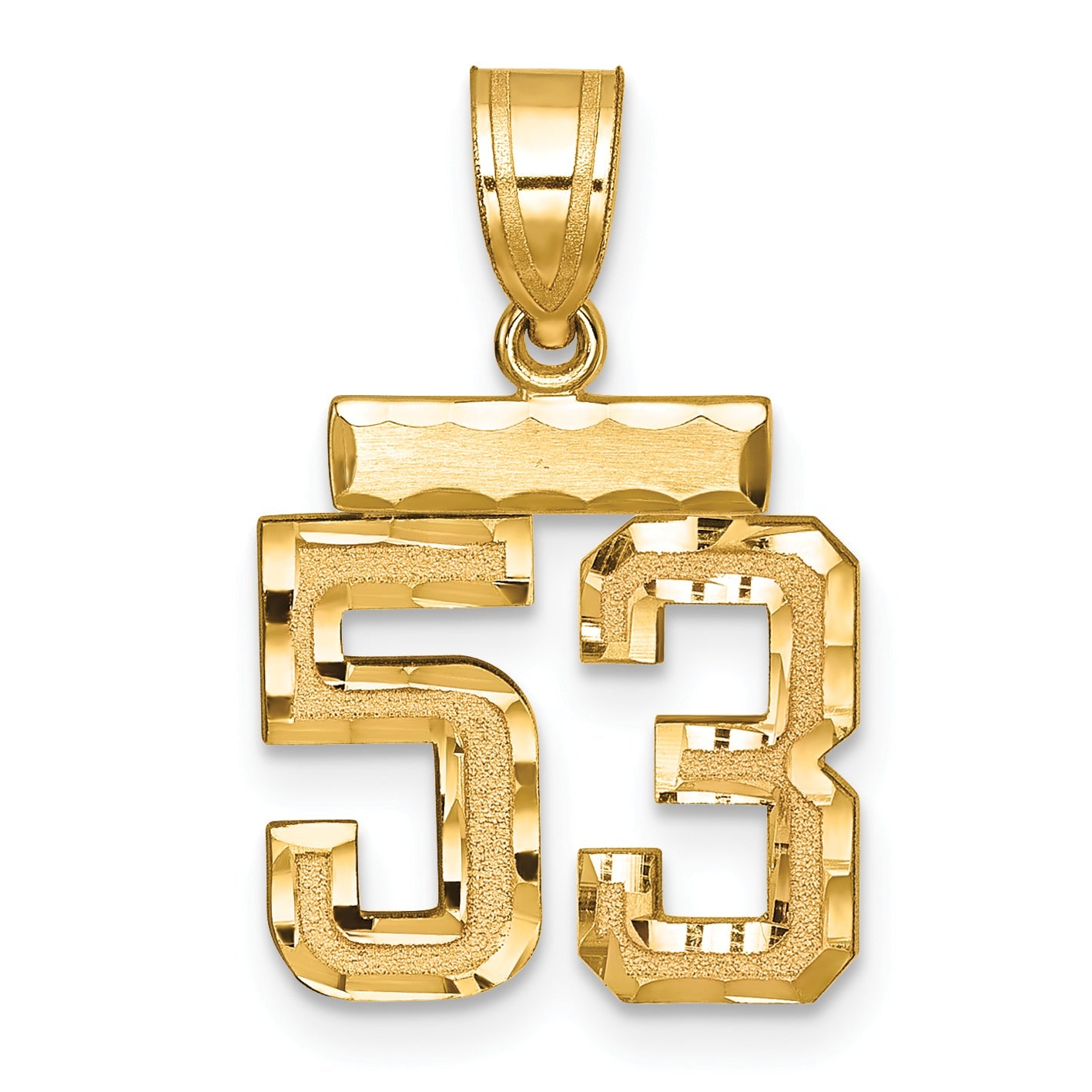 14K Gelbgold Kleiner Gebürsteter Diamantgeschliffener Zahl-53-Charm