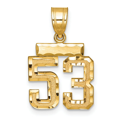 14K Gelbgold Kleiner Gebürsteter Diamantgeschliffener Zahl-53-Charm