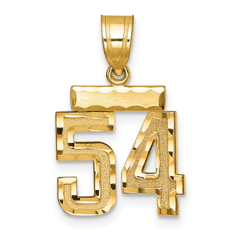585 Gelbgold Kleiner Zahlen-Charm "54" mit Diamantschliff, gebürstet