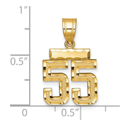 14K Gelbgold Kleiner Gebürsteter Diamantgeschliffener Zahl-55-Charm
