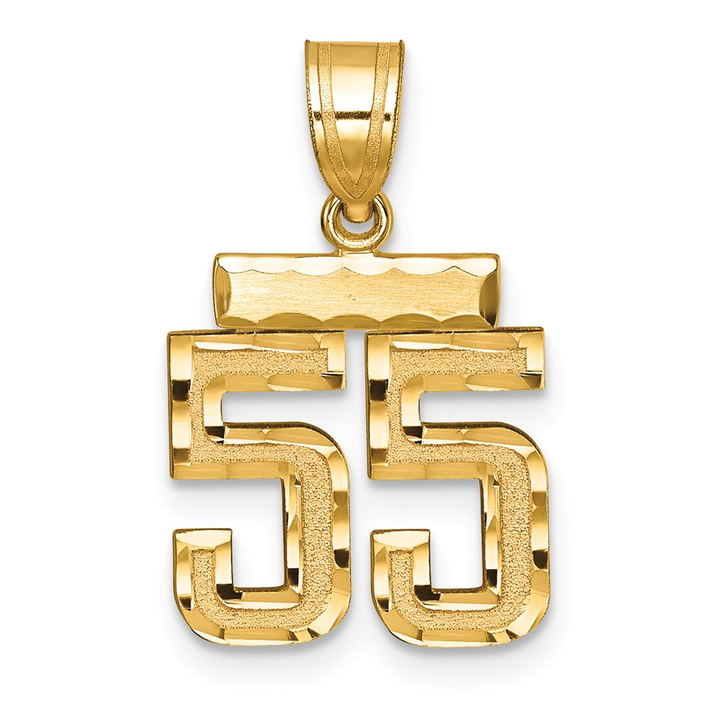 14K Gelbgold Kleiner Gebürsteter Diamantgeschliffener Zahl-55-Charm