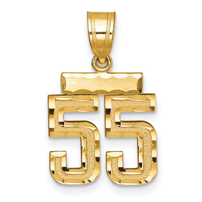 14K Gelbgold Kleiner Gebürsteter Diamantgeschliffener Zahl-55-Charm