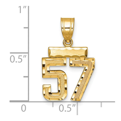 14K Gelbgold kleiner gebürsteter Charm mit Diamantschliff, Zahl 57