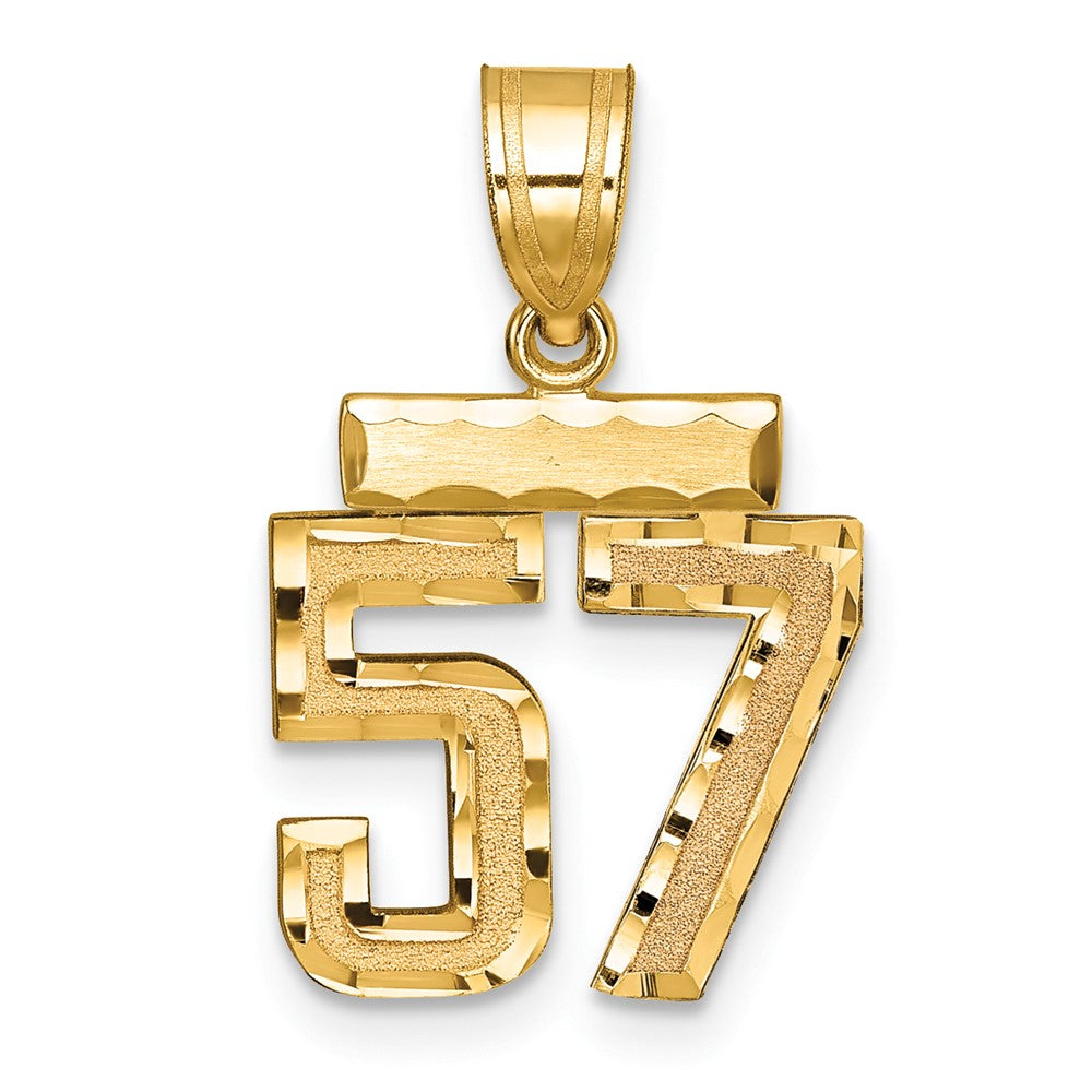 14K Gelbgold kleiner gebürsteter Charm mit Diamantschliff, Zahl 57