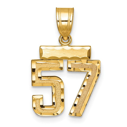 14K Gelbgold kleiner gebürsteter Charm mit Diamantschliff, Zahl 57