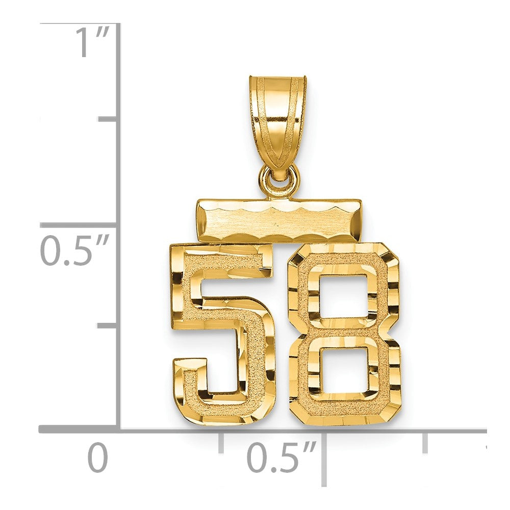585 Gelbgold Kleiner Gebürsteter Diamantgeschliffener Zahl-58-Charm