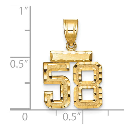 585 Gelbgold Kleiner Gebürsteter Diamantgeschliffener Zahl-58-Charm