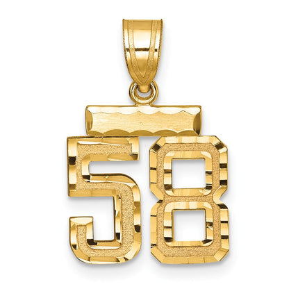 585 Gelbgold Kleiner Gebürsteter Diamantgeschliffener Zahl-58-Charm