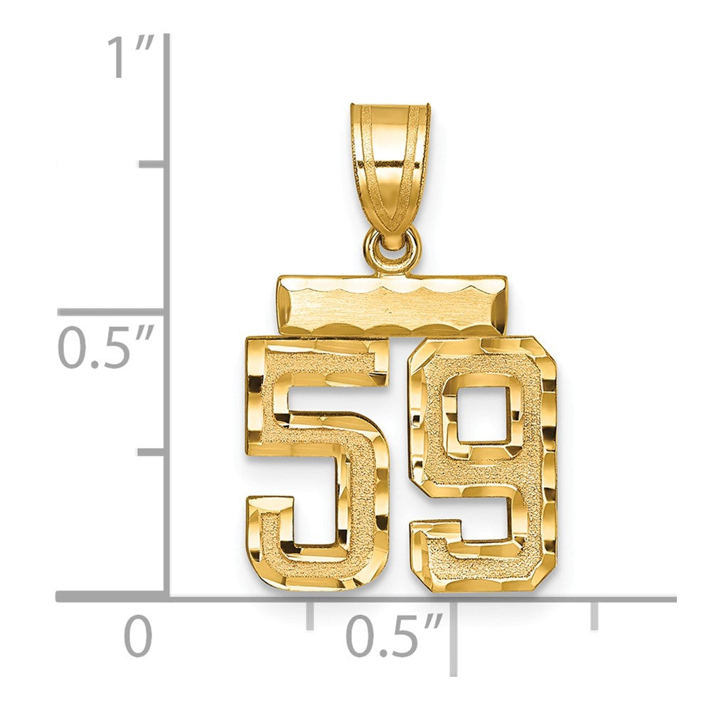 14K Gelbgold Kleiner Gebürsteter Diamantierter Zahl-59-Charm