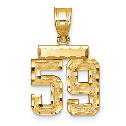 14K Gelbgold Kleiner Gebürsteter Diamantierter Zahl-59-Charm