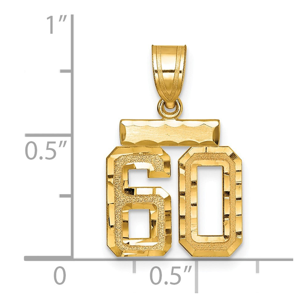 14K Gelbgold Kleiner Gebürsteter Diamantgeschliffener Zahl-60-Charm
