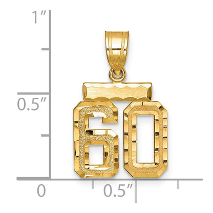 14K Gelbgold Kleiner Gebürsteter Diamantgeschliffener Zahl-60-Charm