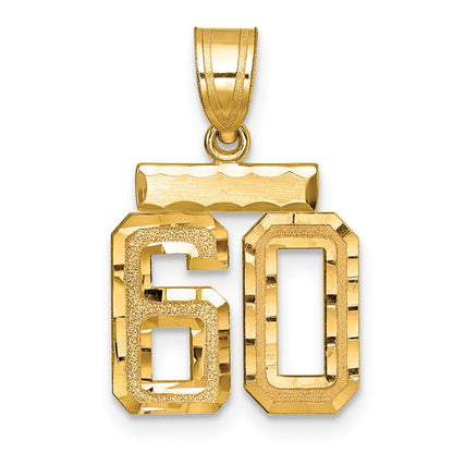 14K Gelbgold Kleiner Gebürsteter Diamantgeschliffener Zahl-60-Charm