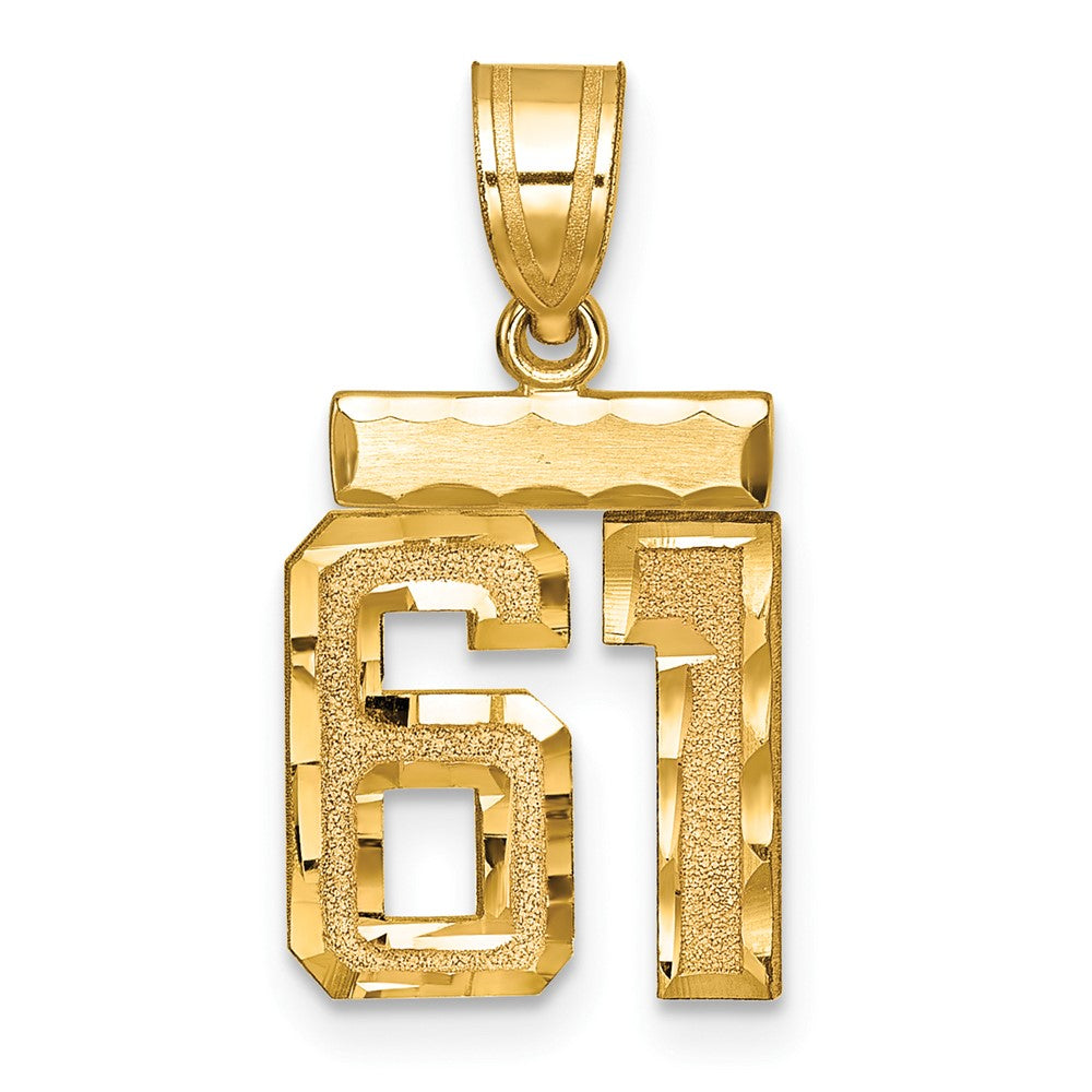 14K Gelbgold kleiner gebürsteter Charm mit Diamantschliff „Zahl 61“