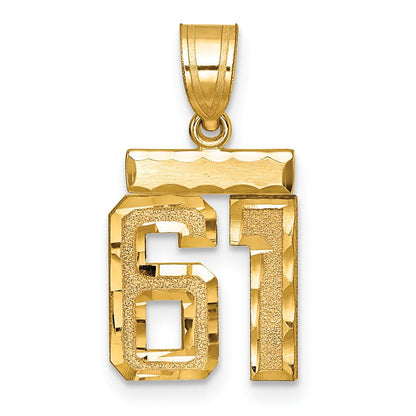 14K Gelbgold kleiner gebürsteter Charm mit Diamantschliff „Zahl 61“