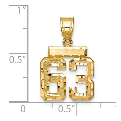 14K Gelbgold Kleiner Gebürsteter Diamantgeschliffener Zahl-63-Charm