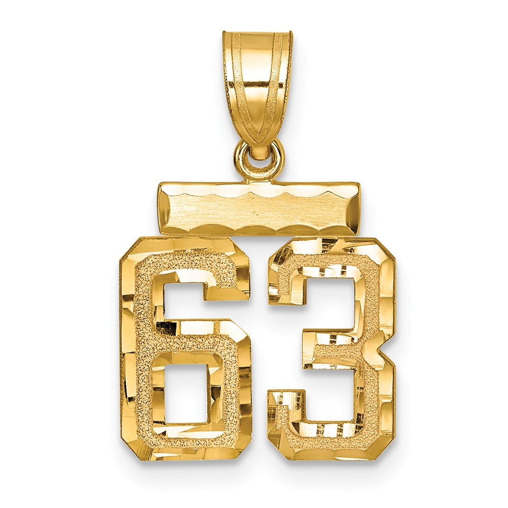 14K Gelbgold Kleiner Gebürsteter Diamantgeschliffener Zahl-63-Charm