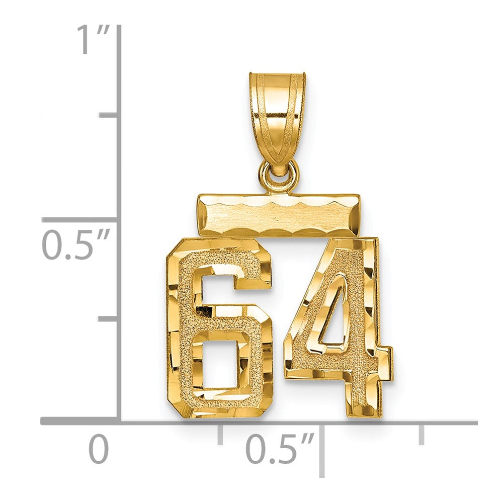 14K Gelbgold Kleiner Gebürsteter Diamantierter Charm Zahl 64
