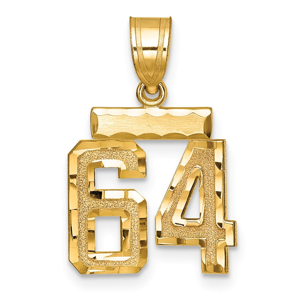 14K Gelbgold Kleiner Gebürsteter Diamantierter Charm Zahl 64