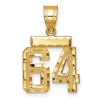 14K Gelbgold Kleiner Gebürsteter Diamantierter Charm Zahl 64