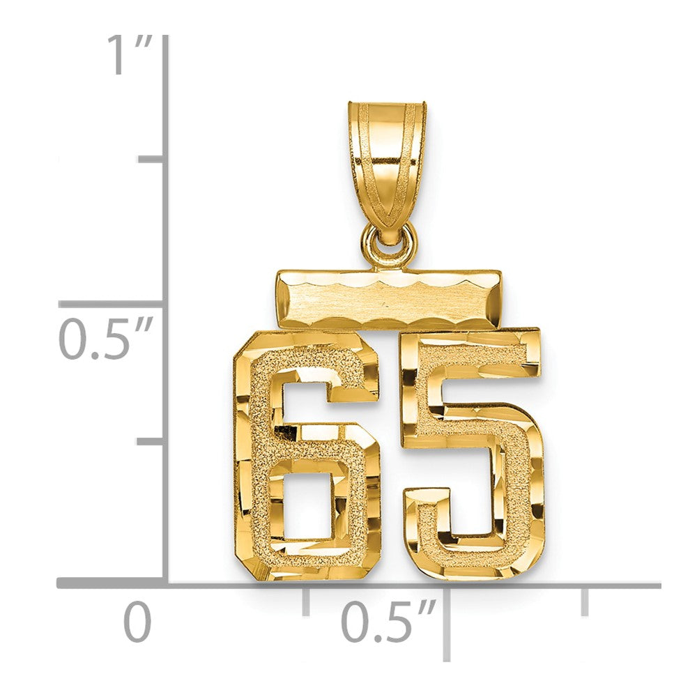 14K Gelbgold kleiner gebürsteter Charm mit Diamantschliff „Zahl 65