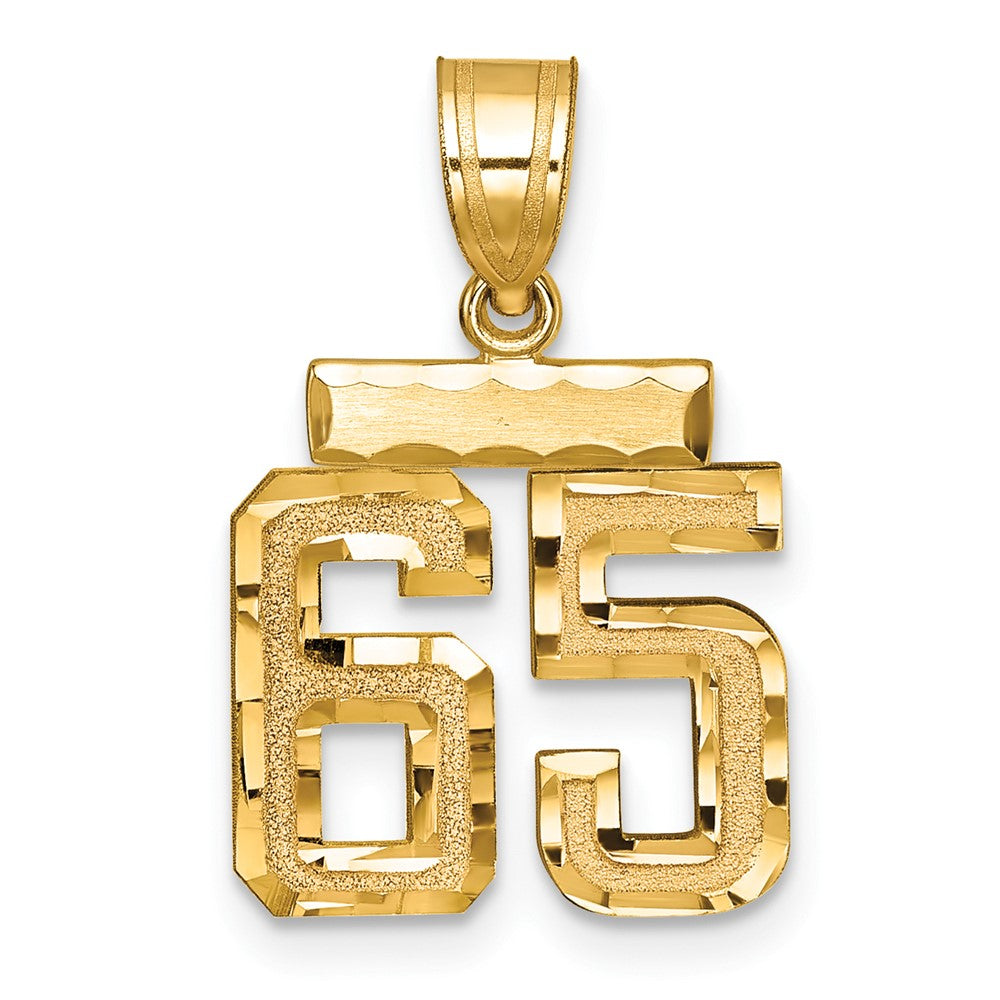 14K Gelbgold kleiner gebürsteter Charm mit Diamantschliff „Zahl 65