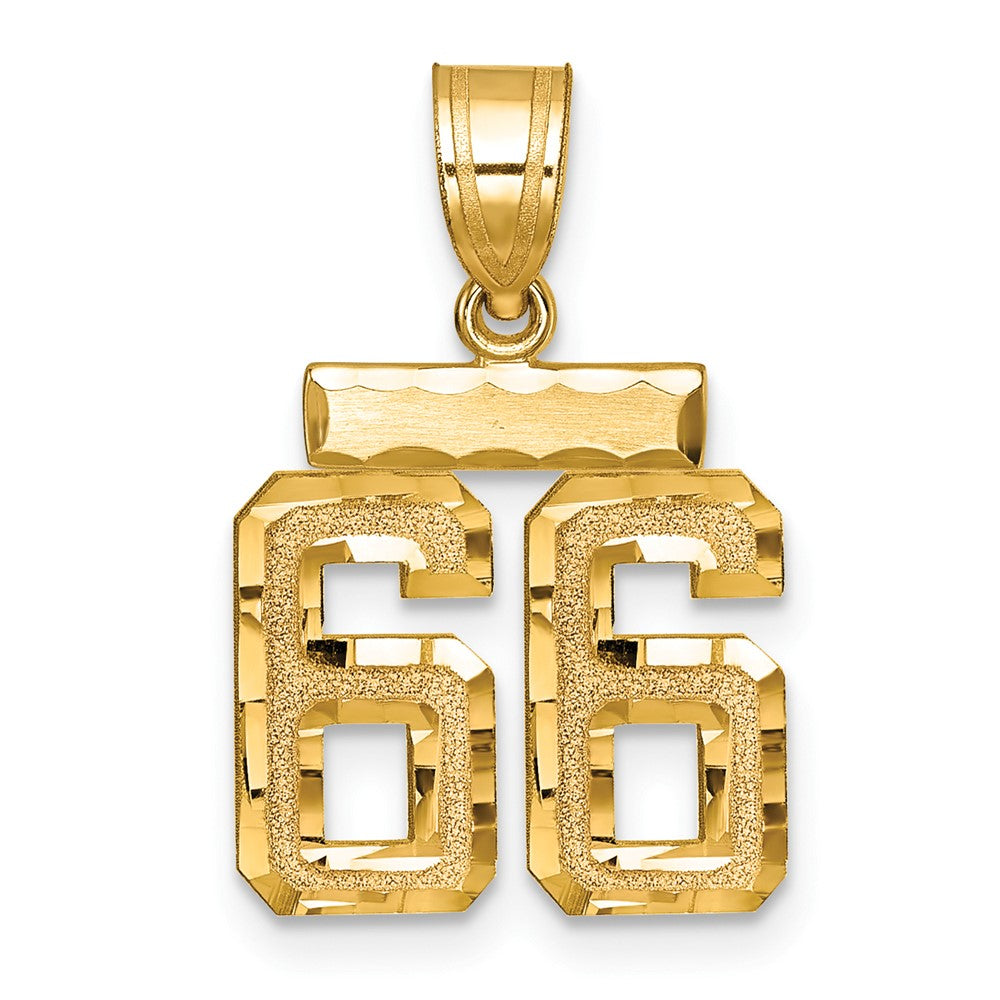 14K Gelbgold kleiner mattierter Charm mit Diamantschliff „Zahl 66“