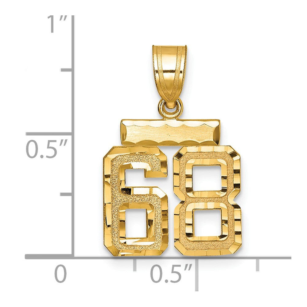 14K Gelbgold kleiner gebürsteter Charm mit Diamantschliff "Zahl 68