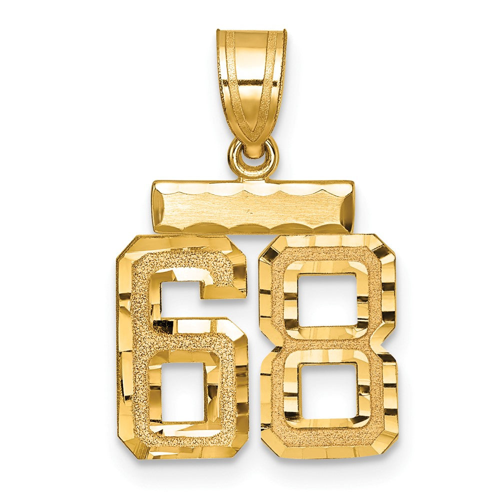 14K Gelbgold kleiner gebürsteter Charm mit Diamantschliff "Zahl 68
