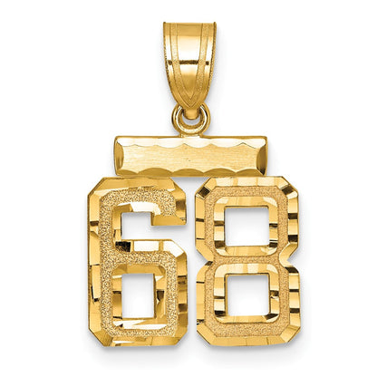 14K Gelbgold kleiner gebürsteter Charm mit Diamantschliff "Zahl 68