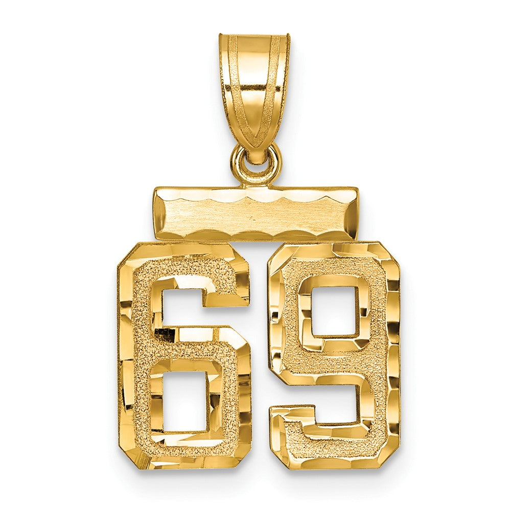 14K Gelbgold Kleiner Gebürsteter Diamantgeschliffener Zahl-69-Charm