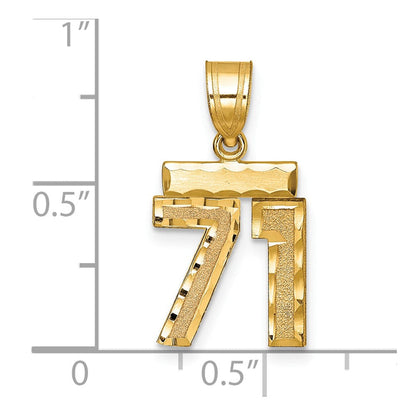 14K Gelbgold Kleiner Gebürsteter Diamantgeschliffener Zahlen-Charm "71
