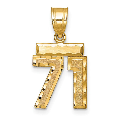 14K Gelbgold Kleiner Gebürsteter Diamantgeschliffener Zahlen-Charm "71