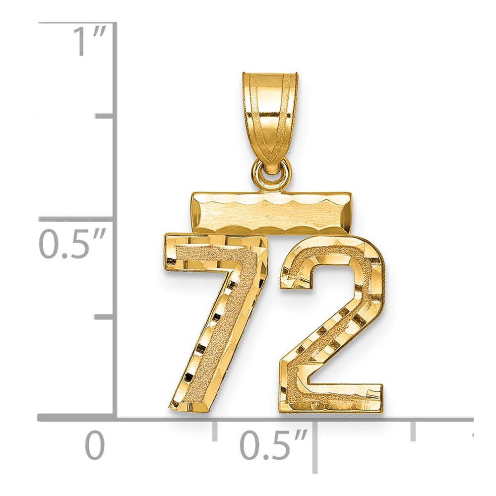 14K Gelbgold Kleiner Gebürsteter Diamantgeschliffener Zahl-72-Charm