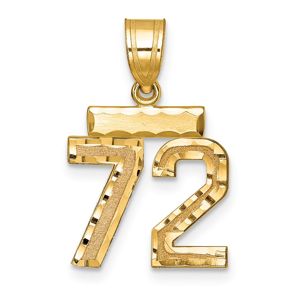 14K Gelbgold Kleiner Gebürsteter Diamantgeschliffener Zahl-72-Charm